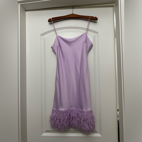 Lilac Satin faux feather hem slip dress - Picture 2 of 6
